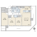 ８１．１９平米、３ＬＤＫの広々としたお部屋。角住戸ならではのＬ字型二面バルコニー。