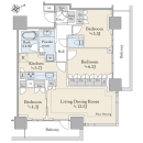 【間取図】１５階部分／南東・北東向き角住戸／東京タワー方面を望める３ＬＤＫ