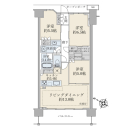 【間取図】南西向き／７５．６７平米／３ＬＤＫ＋ＷＩＣ＋納戸