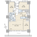 ３ＬＤＫ、専有面積７６．２３ｍ２、バルコニー面積１３．４１ｍ２