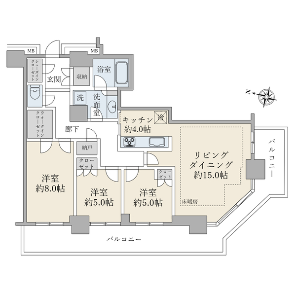 ４０階部分・南西向き角住戸につき陽当り・風通し良好！