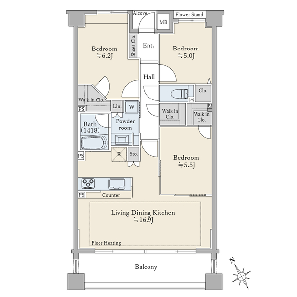 プランヴェール等々力緑地の間取図／2F／7,280万円／3LDK+3WIC／76.33 m²