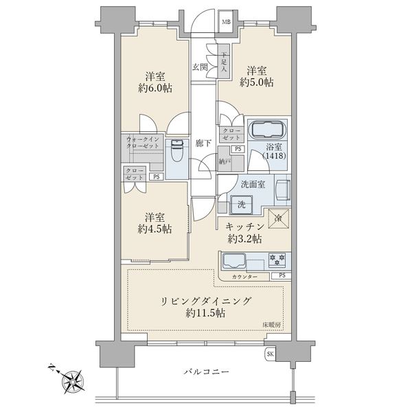 ザ・グランリバーフォート高砂の間取図/10F/5,980万円/3LDK/68.37 m²