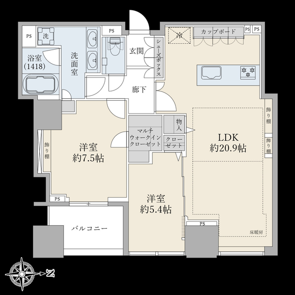 ２ＬＤＫ／７９．１１平米／４４階／東向き