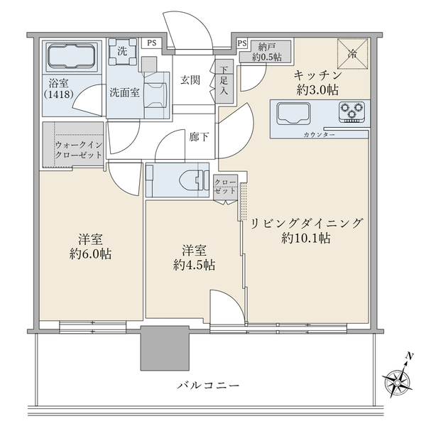 ５４．２４平米／２ＬＤＫ＋Ｎ＋ＷＩＣ