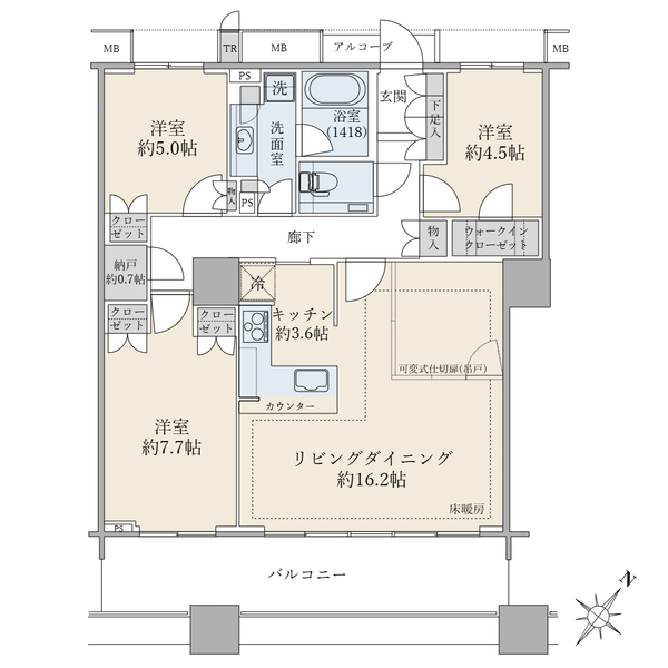 ブリリアマーレ有明の間取図／25F／17,200万円／3LDK+WIC／87.25 m²