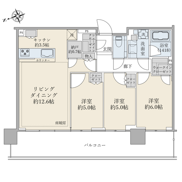 ７２．７６平米、３ＬＤＫのお部屋