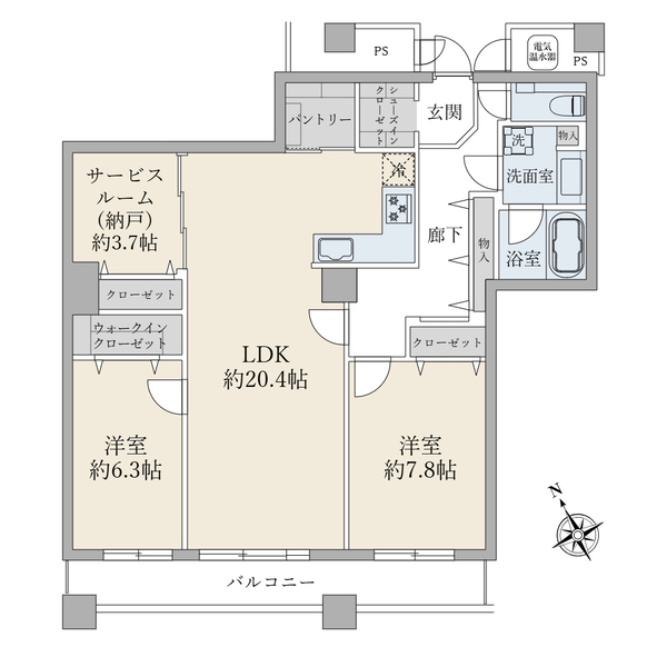 ５０階建４２階部分／９１．４２平米／２ＳＬＤＫ＋ＷＩＣ＋ＳＩＣ／南西向き