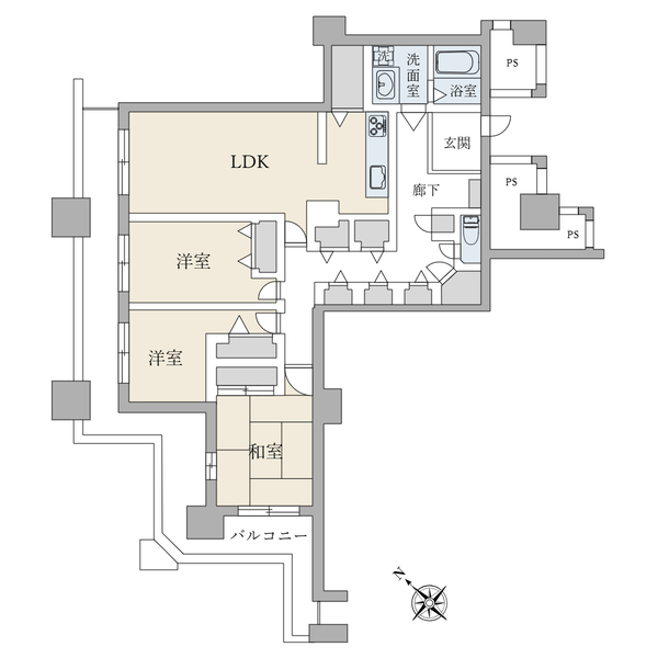 ５０階建４３階部分／９４．１２平米／３ＬＤＫ／北西向き