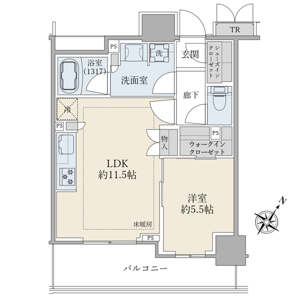 ブリリアタワー有明ミッドクロスの間取図/16F/8,780万円/1LDK+WIC/45.83 m²