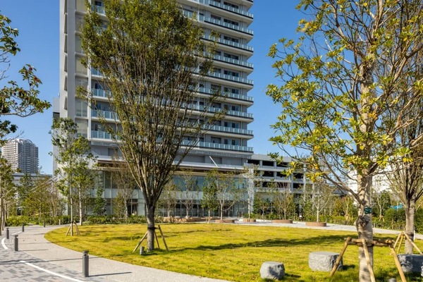 マンション敷地内には緑あふれる交流広場がございます。