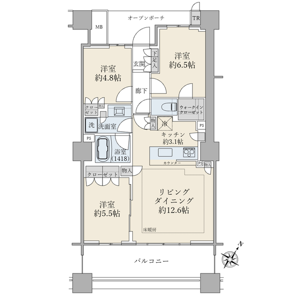ブリリア有明スカイタワーの間取図/15F/11,280万円/3LDK/72.71 m²