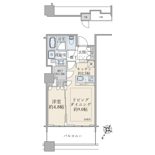 ４２．３８平米／１ＬＤＫ＋Ｎ／北西向き