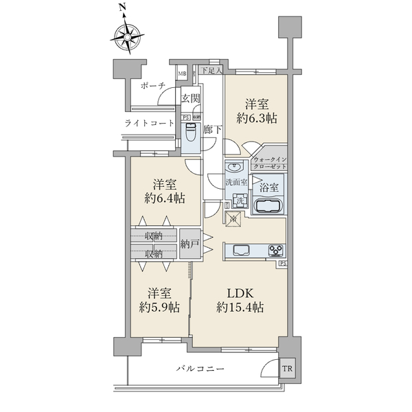 ヴェールガーデン富士見台の間取図／8F／9,980万円／3LDK／80 m²