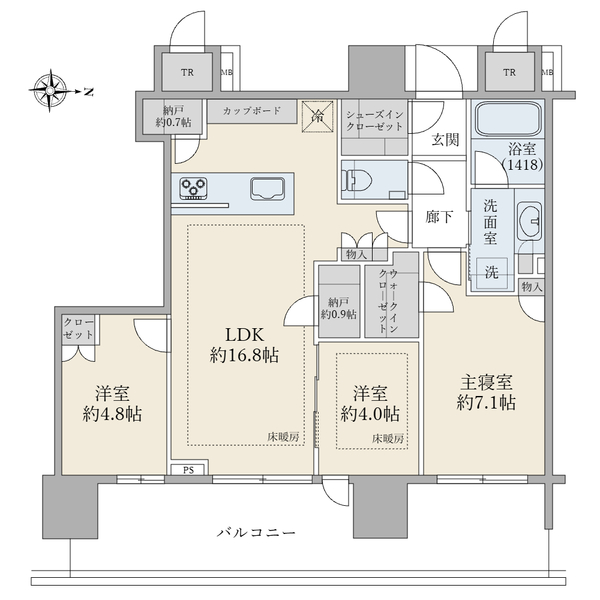 ブリリアタワー池袋の間取図/33F/22,500万円/2LDK+DEN/75.81 m²
