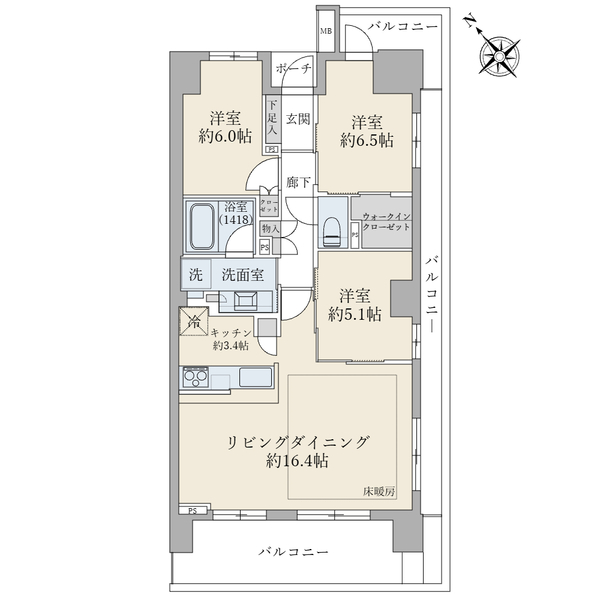 間取り図■ＬＤには足元からやさしく暖めるＴＥＳ式温水床暖房付