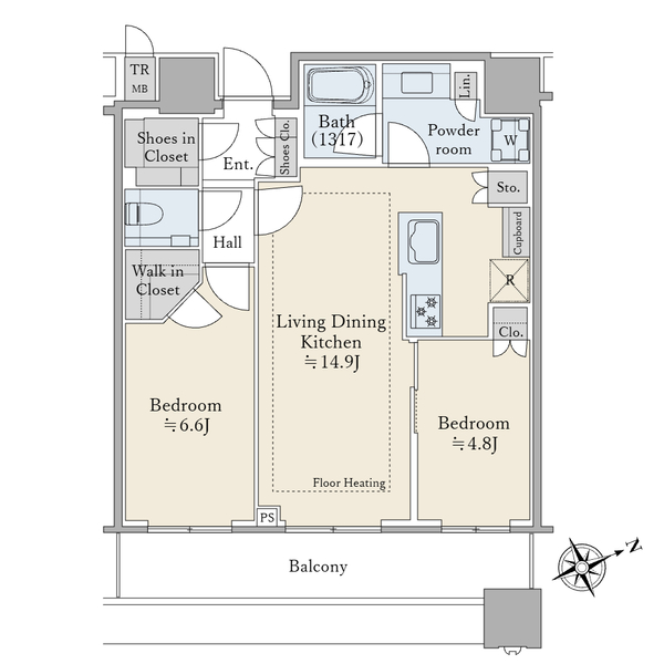 ブリリアタワーズ目黒サウスレジデンスの間取図／28F／25,980万円／2LDK／62.39 m²