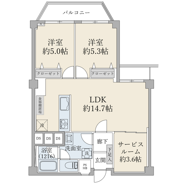 ２ＬＤＫ＋Ｓ。６３．１８平米。東向き住戸。新規リフォーム予定（７月下旬完成予定）。