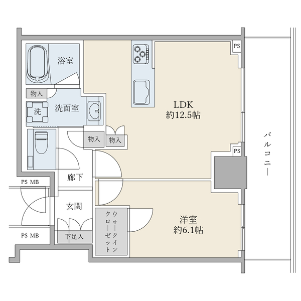 １６階北向きの１ＬＤＫ、４６．０３平米。新規リフォーム済みのお部屋。お使いいただきやすい間取りです。