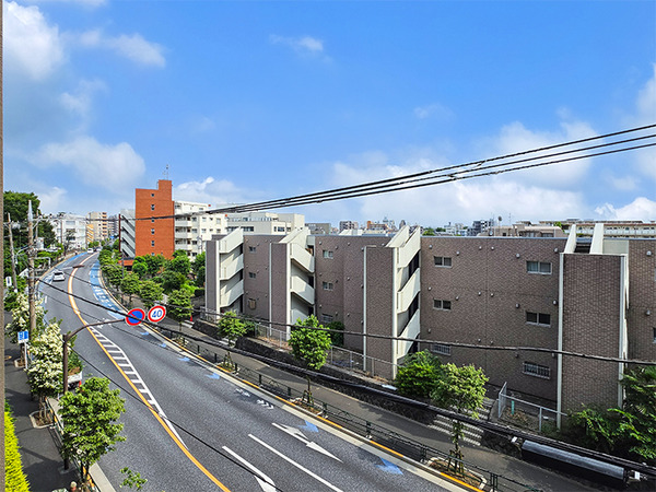 【眺望（南東側）】前面に大きな建物がなく、開放感があります（前面道路は青梅街道）。