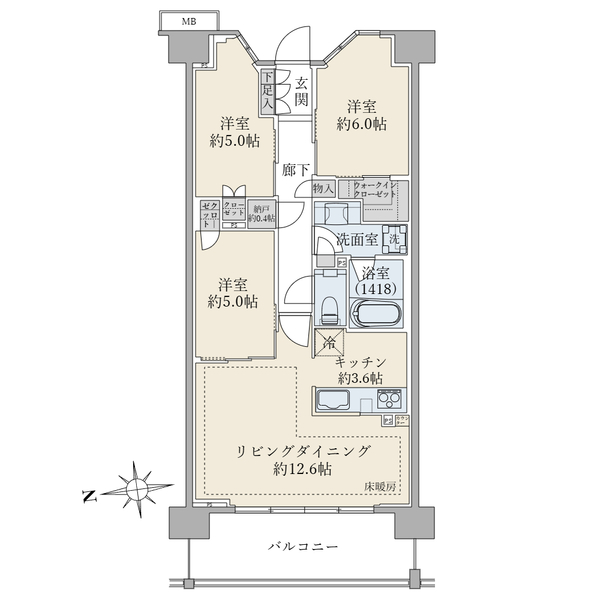 【間取図】西向き／７３．０１平米／３ＬＤＫ＋ＷＩＣ＋納戸