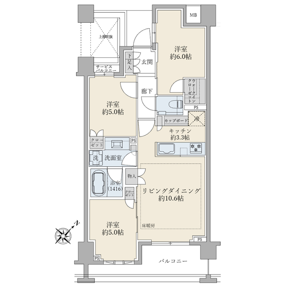 ブリリア東中野パークサイドヒルズの間取図/1F/11,700万円/3LDK+WIC/65.17 m²