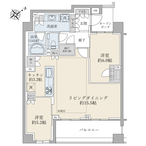 ブリリア大井仙台坂の間取図/2F/15,860万円/2LDK+WIC/70.87 m²