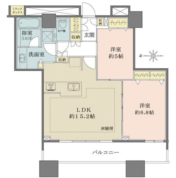 柱の出っ張りが少なく、家具の配置がしやすい２ＬＤＫ