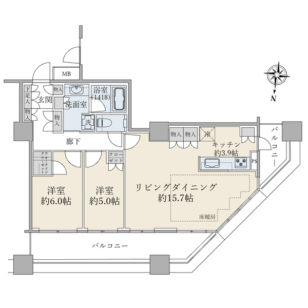 ７階部分・角住戸。全居室収納・ＷＩＣ・パントリー・リネン庫付で豊富な収納スペース！