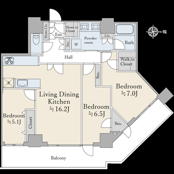 ルネッサンスタワー上野池之端の間取図/33F/25,800万円/3LDK+WIC+SIC/82.77 m²