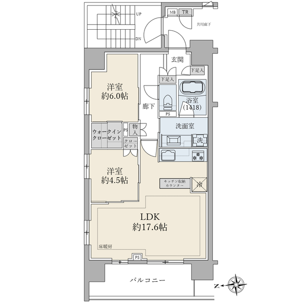 ブリリア浅草橋の間取図/10F/12,990万円/2LDK+WIC/66.36 m²