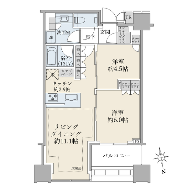 白金ザ・スカイ　西棟の間取図／8F／26,800万円／2LDK+SIC／55.89 m²