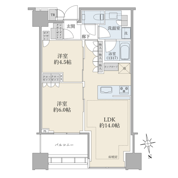 白金ザ・スカイ　西棟の間取図／15F／22,880万円／2LDK+SIC／55.89 m²