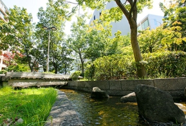 「中央区立桜川屋上公園」、約３１０ｍ、徒歩４分