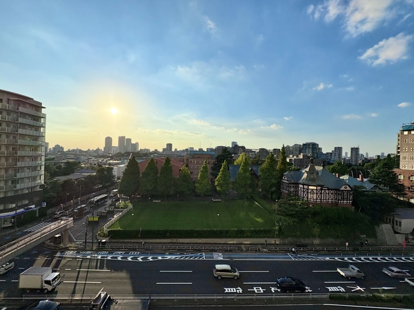 桜田通りに面したバルコニーからの眺望。前面に大きく視界を遮る建物が少なく伸びやかな眺望を楽しめます。