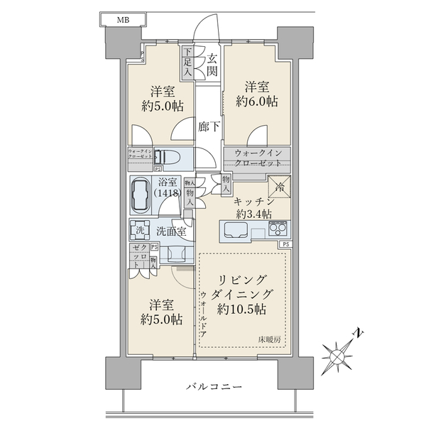 ＳＨＩＮＴＯ　ＣＩＴＹ（シントシティ）の間取図／5F／8,180万円／3LDK+2WIC／68.5 m²