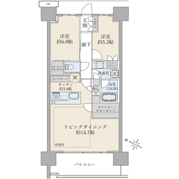 ＳＨＩＮＴＯ　ＣＩＴＹ（シントシティ）の間取図／6F／8,220万円／2LDK+FC+WIC／68.4 m²