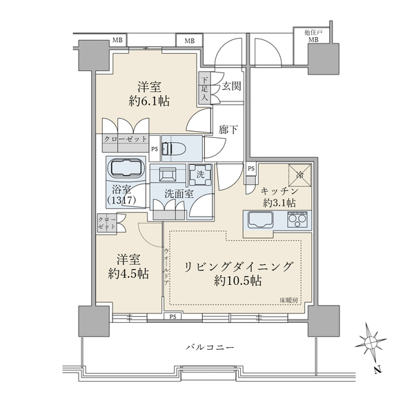 北向き１４階　２ＬＤＫタイプ