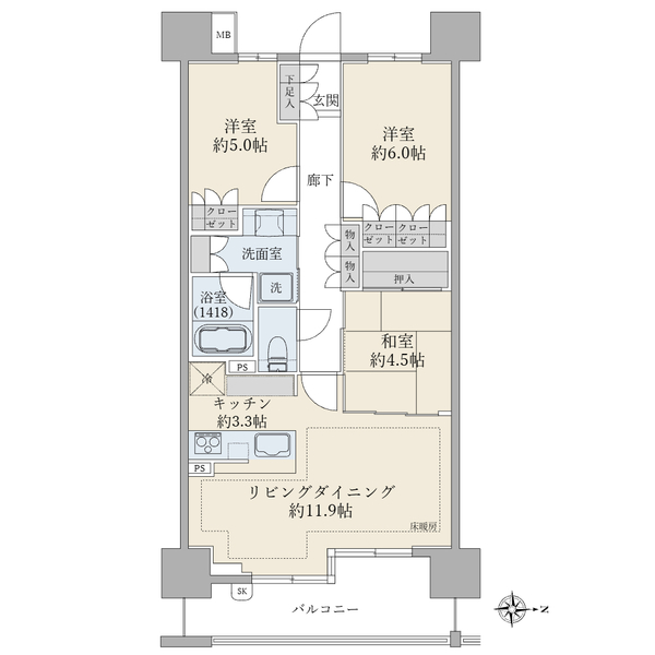 【間取図】７１．４５平米　３ＬＤＫ