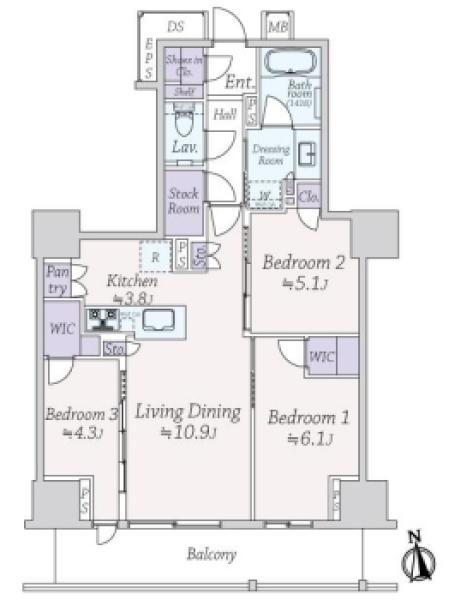 Brillia上野Gardenの間取図/16F/19,880万円/3LDK/73.45 m²