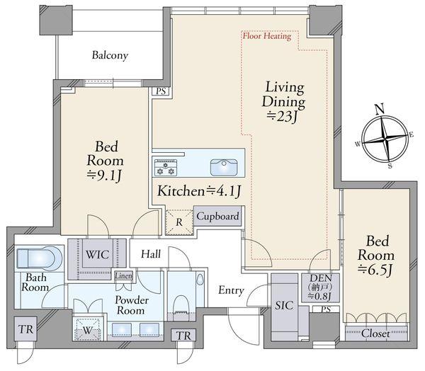白金ザ・スカイの間取図／45F／67,800万円／2SLDK／103.1 m²