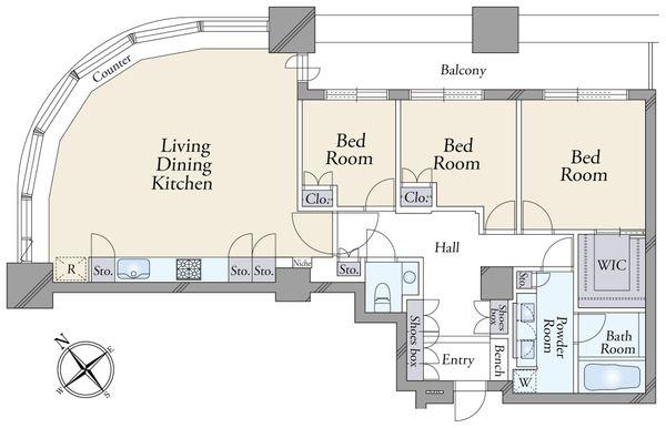 東京ツインパークス　レフトウィングの間取図／29F／54,800万円／3LDK／114.4 m²