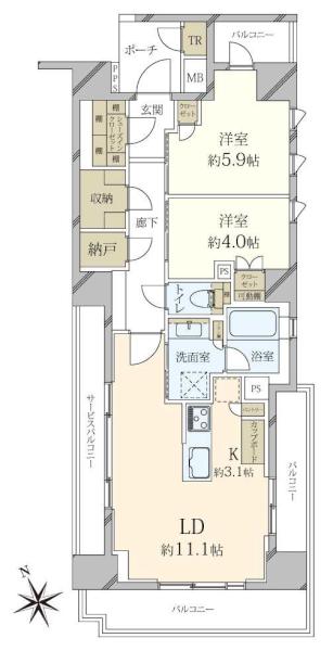 ブリリア西荻窪の間取図/8F/11,780万円/2LDK/62.21 m²