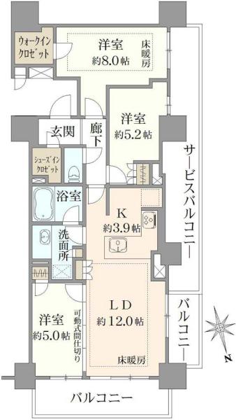 ブリリア聖蹟桜ヶ丘ブルーミングテラスの間取図/11F/9,180万円/3LDK/78.16 m²