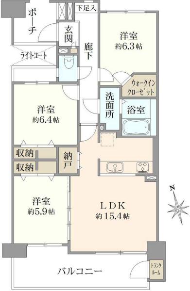 ヴェールガーデン富士見台の間取図／8F／9,980万円／3LDK／80 m²