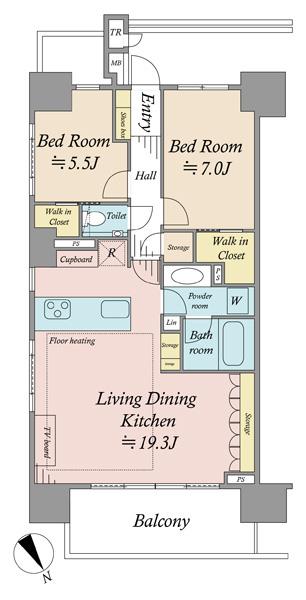 ザ・ガーデンテラス目黒の間取図/18F/23,500万円/2LDK/75.56 m²